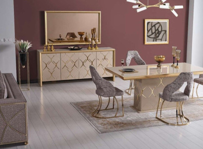 Luxury Dining room Set Dining table 4x Chairs Sideboard Mirror Dining set 7 pieces
